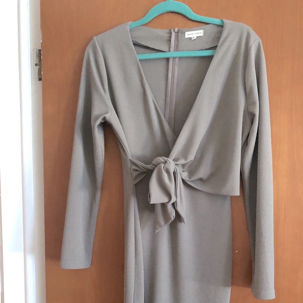 Pinkblush Taupe Long Sleeved Ribbed Dress